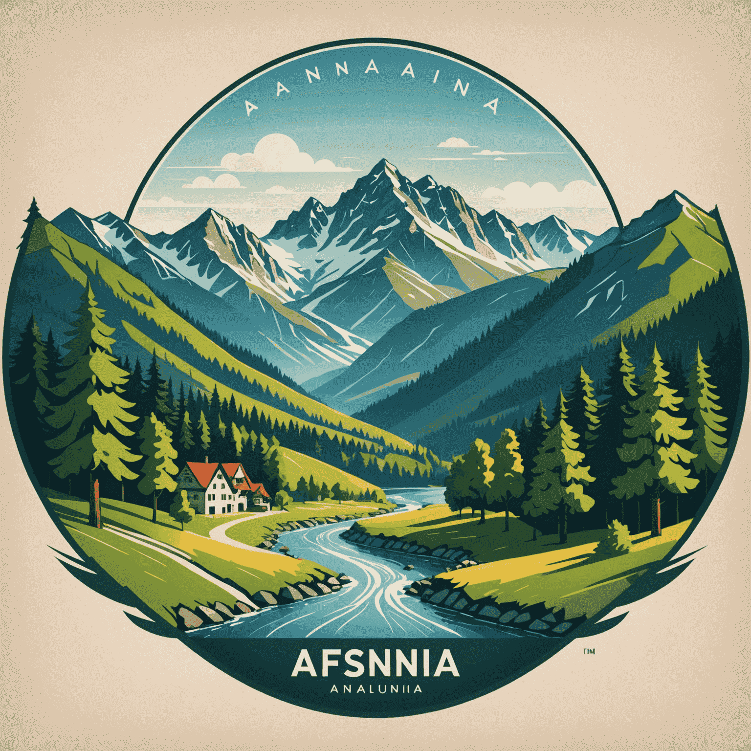 Afsnqia Logo - Ein stilisiertes Bild der deutschen Landschaft mit Bergen, Wäldern und einem Fluss