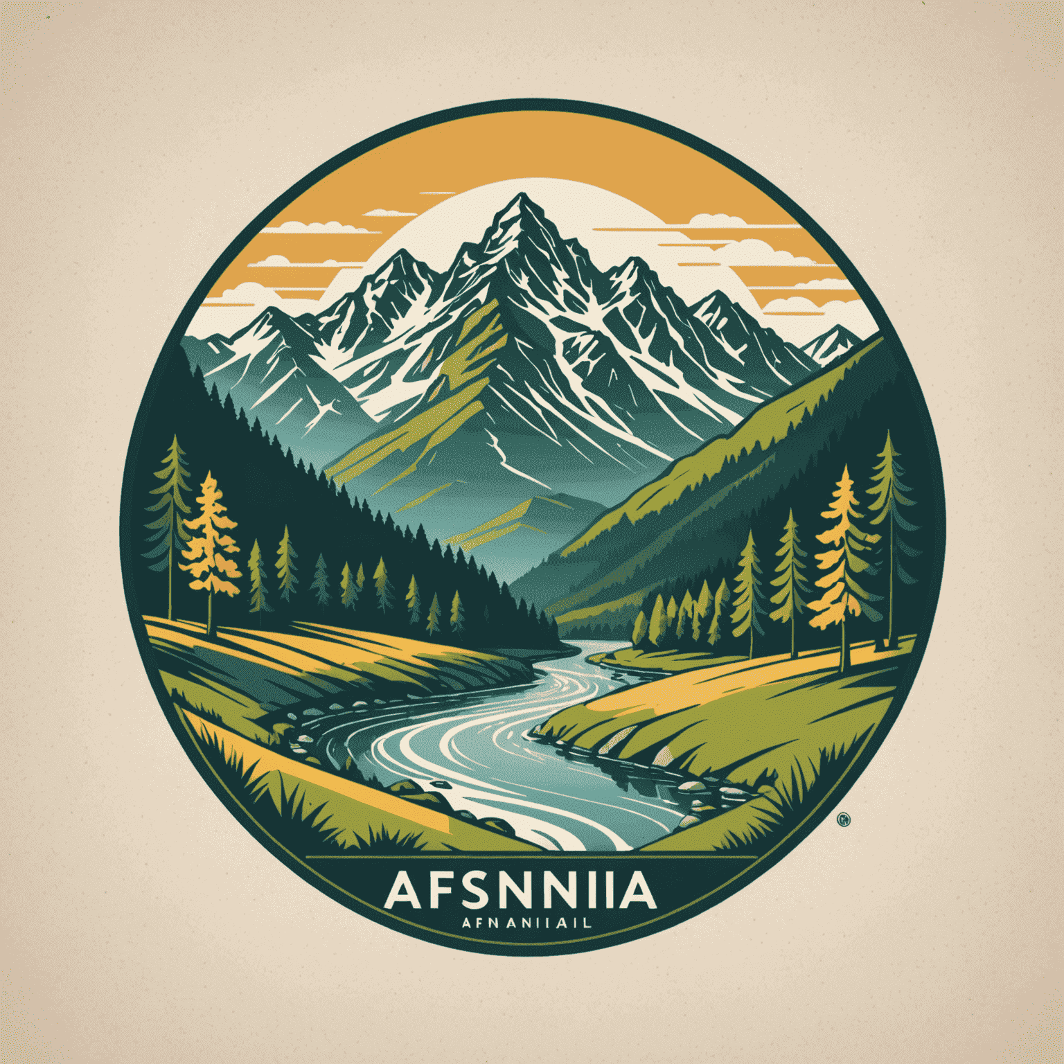 Afsnqia Logo - Ein stilisiertes Bild der deutschen Landschaft mit Bergen, Wäldern und einem Fluss