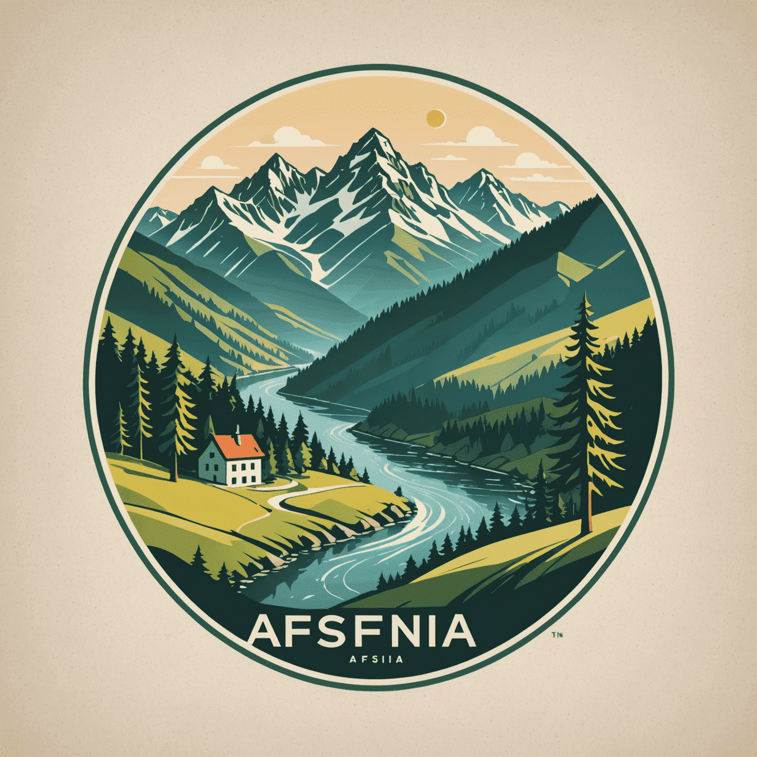Afsnqia Logo - Ein stilisiertes Bild der deutschen Landschaft mit Bergen, Wäldern und einem Fluss
