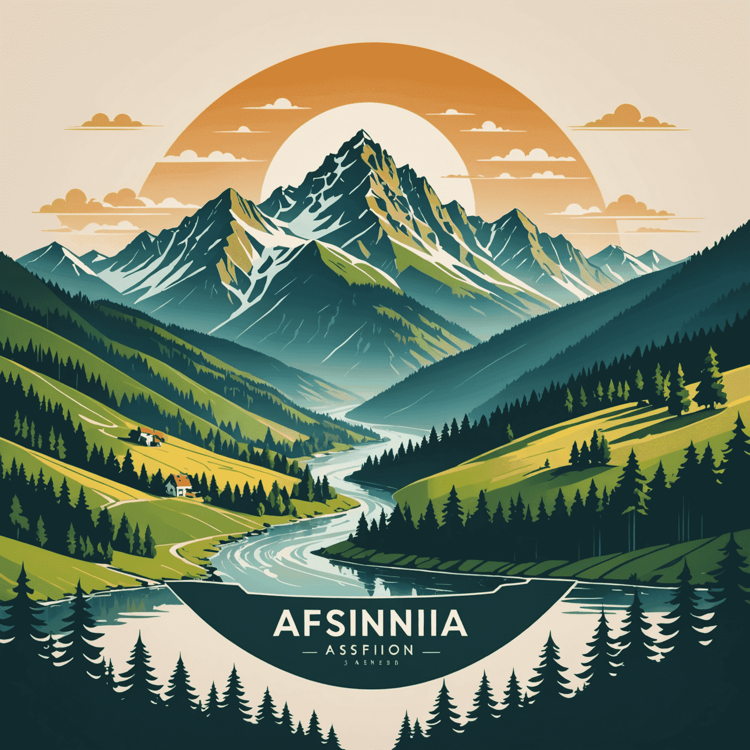 Afsnqia Logo - Ein stilisiertes Bild der deutschen Landschaft mit Bergen, Wäldern und einem Fluss