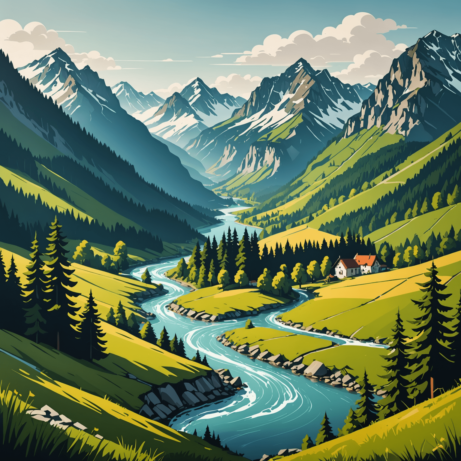 Afsnqia Logo - Ein stilisiertes Bild der deutschen Landschaft mit Bergen, Wäldern und einem Fluss