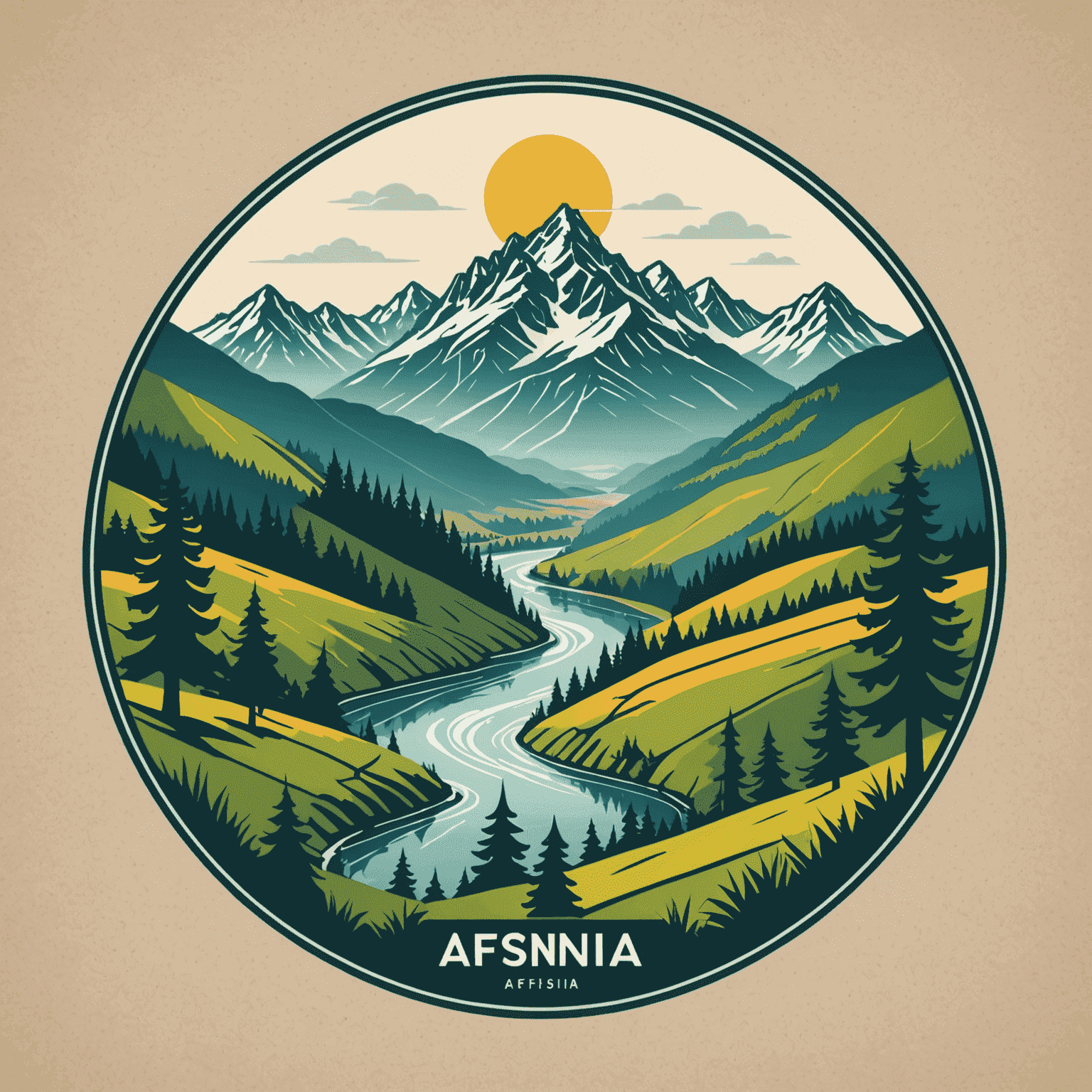 Afsnqia Logo - Ein stilisiertes Bild der deutschen Landschaft mit Bergen, Wäldern und einem Fluss